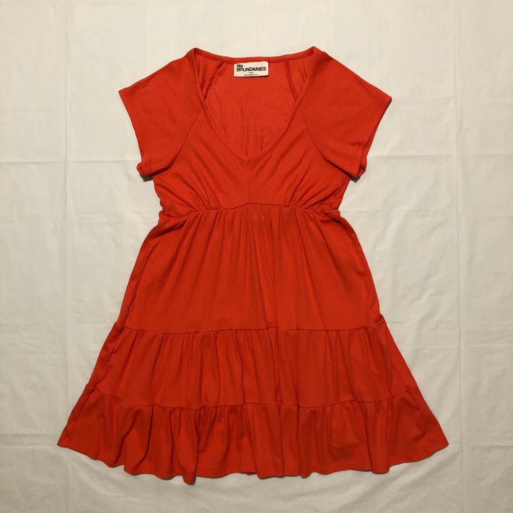 No Boundaries Women’s Short Sleeve Fresh Coral Orange Babydoll Mini Dress S